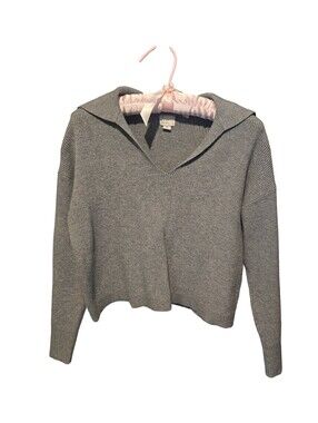 a new day Gray V-Neck Collar Ribbed Crop Knit Sweater, Size Medium